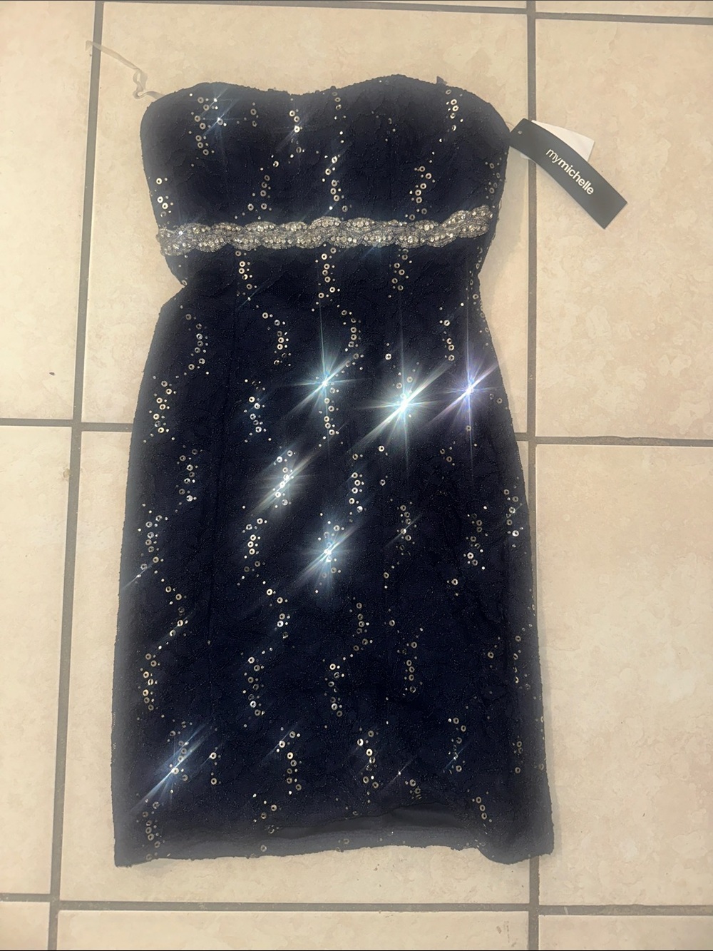 NWT Vintage My Michelle Black Strapless Cocktail Dress with Beaded Waist Sz 5